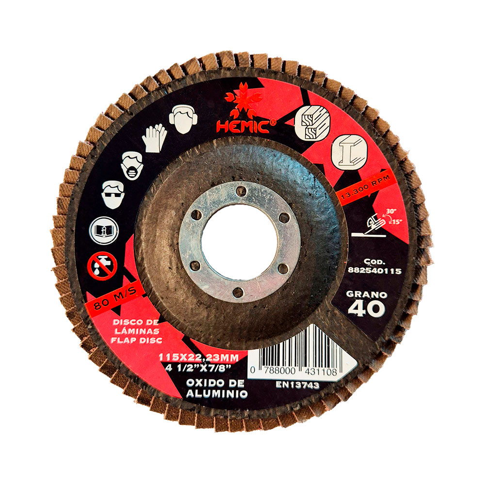 Disco de Láminas Óxido de Aluminio 115mm Hemic Grano 100