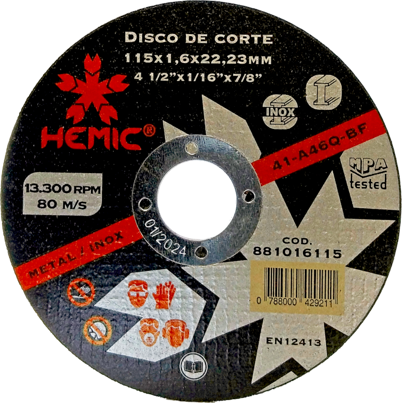 Disco de Corte Hemic 115x1,6x22,23mm