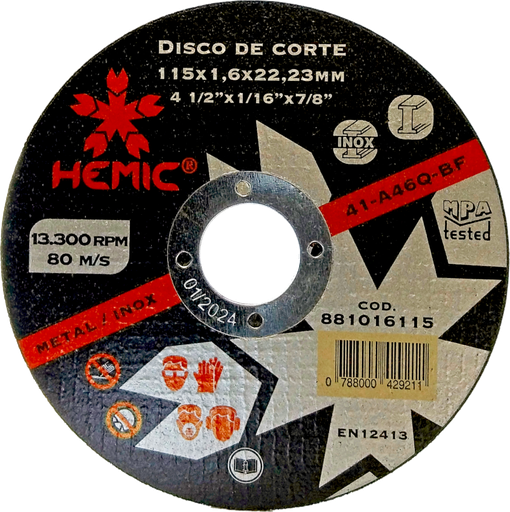 [881016115] Disco de Corte Hemic 115x1,6x22,23mm