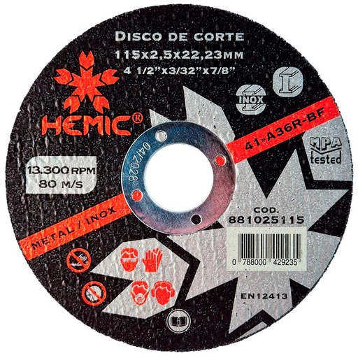 [881025115] Disco de Corte Hemic 115x2,5x22,23mm