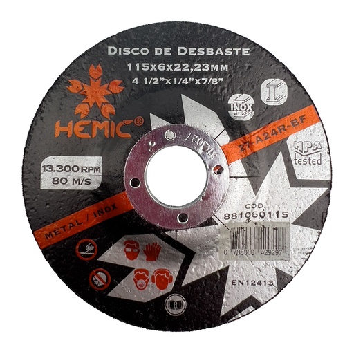 [881060115] Disco de Desbaste HEMIC 115x6x22,23mm